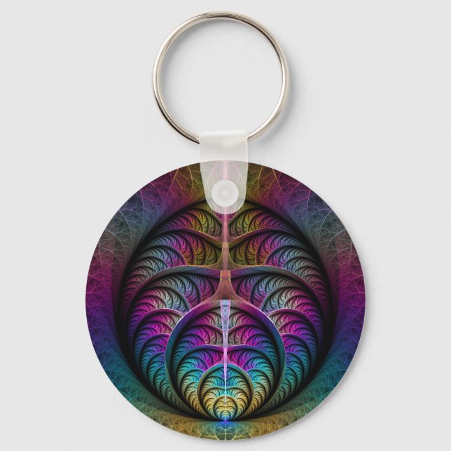 Trippy Patterned Colourful Abstract Fractal Art Keychain (Front)