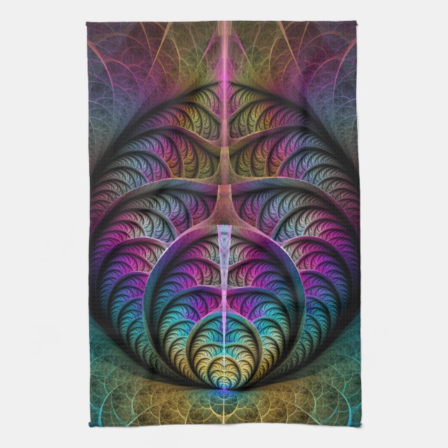 Trippy Patterned Colourful Abstract Fractal Art Kitchen Towel (Vertical)
