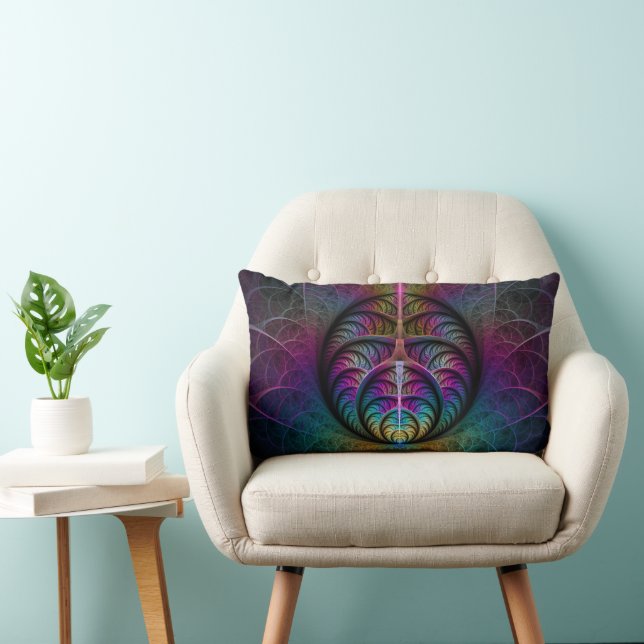 Trippy Patterned Colourful Abstract Fractal Art Lumbar Pillow (Chair)