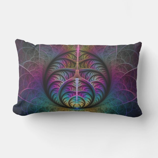 Trippy Patterned Colourful Abstract Fractal Art Lumbar Pillow (Front)