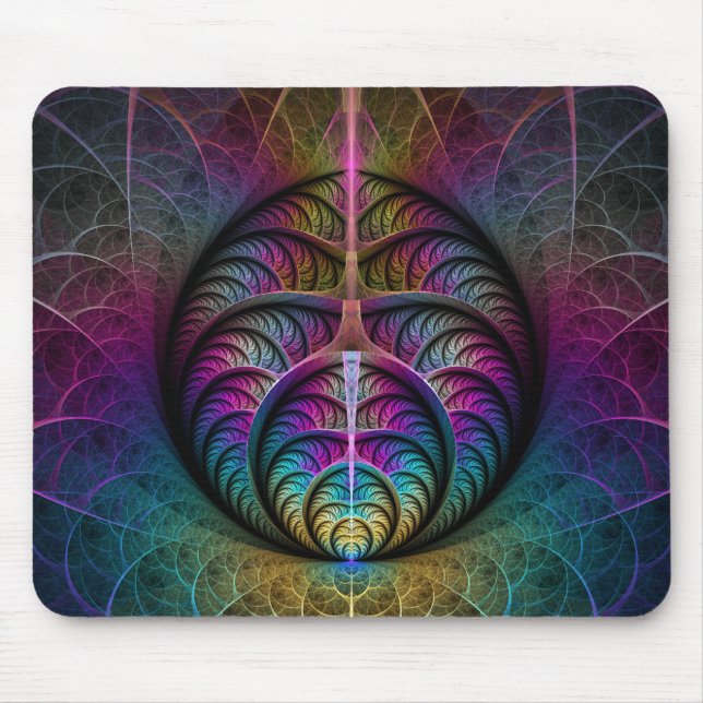 Trippy Patterned Colourful Abstract Fractal Art Mouse Pad (Front)