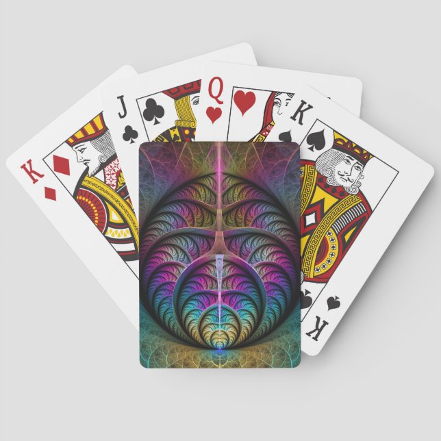 Trippy Patterned Colourful Abstract Fractal Art Playing Cards (Back)