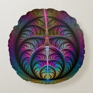 Trippy Patterned Colourful Abstract Fractal Art Round Pillow