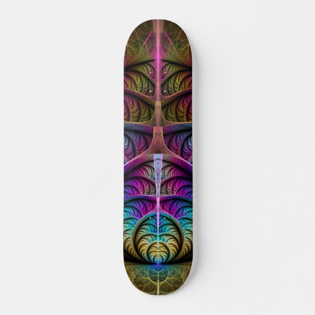 Trippy Patterned Colourful Abstract Fractal Art Skateboard (Front)