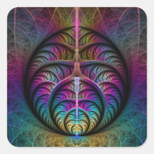 Trippy Patterned Colourful Abstract Fractal Art Square Sticker