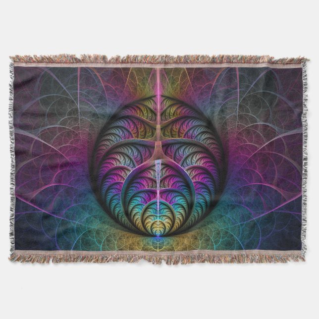 Trippy Patterned Colourful Abstract Fractal Art Throw Blanket (Front)