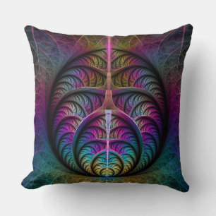 Trippy Patterned Colourful Abstract Fractal Art Throw Pillow