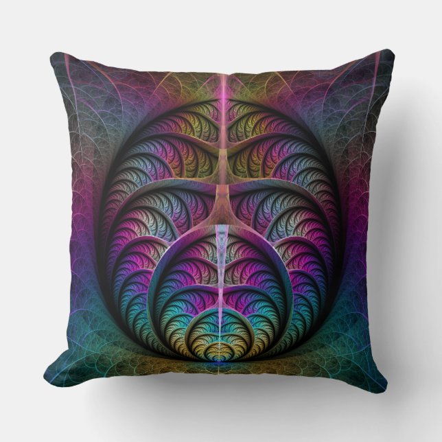 Trippy Patterned Colourful Abstract Fractal Art Throw Pillow (Front)