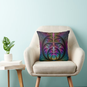 Trippy Patterned Colourful Abstract Fractal Art Throw Pillow