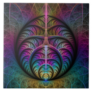 Trippy Patterned Colourful Abstract Fractal Art Tile