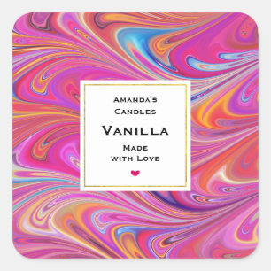 Trippy Pink and Orange Swirly Design Candle Craft Square Sticker