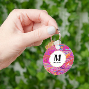 Trippy Pink and Orange Swirly Design Keychain
