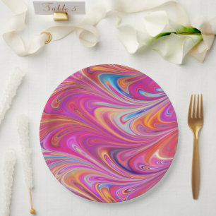 Trippy Pink and Orange Swirly Design Paper Plate