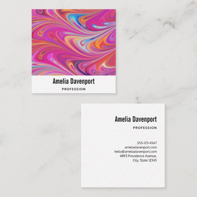 Trippy Pink and Orange Swirly Design Square Business Card (Front/Back)