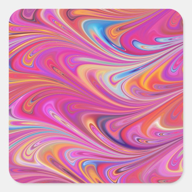 Trippy Pink and Orange Swirly Design Square Sticker (Front)