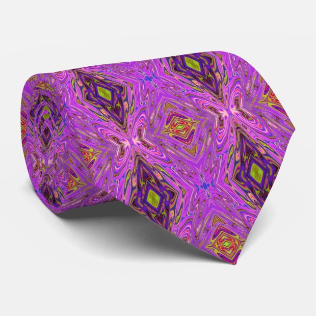 Trippy Pink and Purple Abstract Pattern Tie (Rolled)