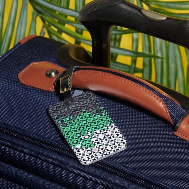 Trippy Pixelated Abstract Neutrois Pride Flag Luggage Tag (Front Insitu 1)