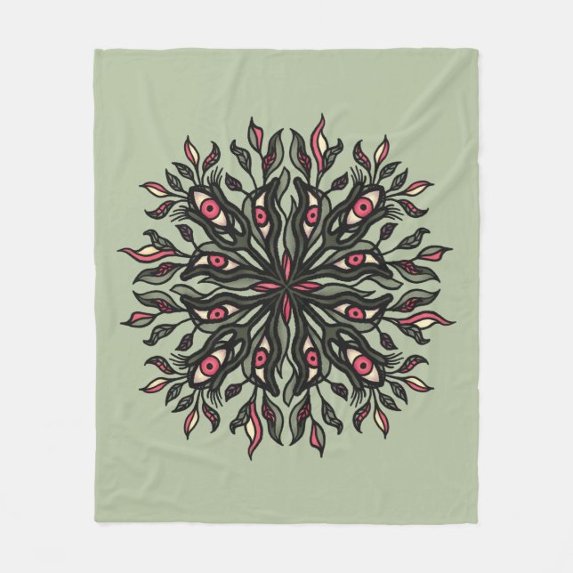 Trippy Plants and Eyes - Psychedelic Botanical Fleece Blanket (Front)