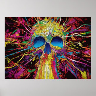 Trippy psychedelic colourful skull, blacklight  poster