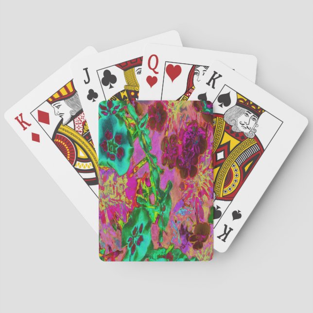 Trippy Psychedelic Emerald Green Flowers Playing Cards (Back)