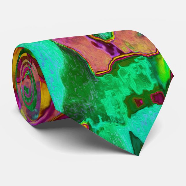Trippy Psychedelic Emerald Green Flowers Tie (Rolled)