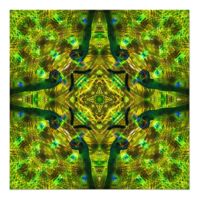 Trippy Psychedelic Geometric  kaleidoscope Peacock Photo Print (Front)
