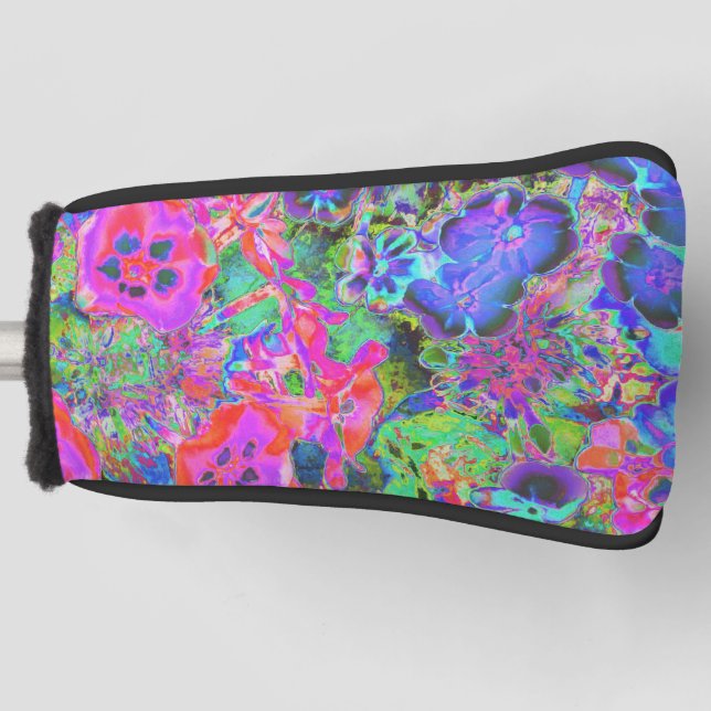 Trippy Psychedelic Hot Pink and Purple Flowers Golf Head Cover (Front)