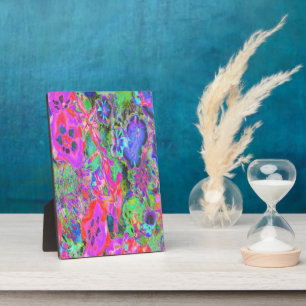 Trippy Psychedelic Hot Pink and Purple Flowers Plaque