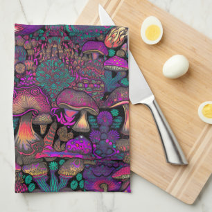 Trippy Psychedelic Mushroom Pattern Kitchen Towel