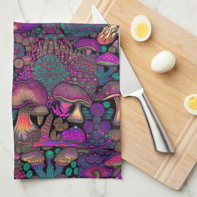 Trippy Psychedelic Mushroom Pattern Kitchen Towel (Quarter Fold)