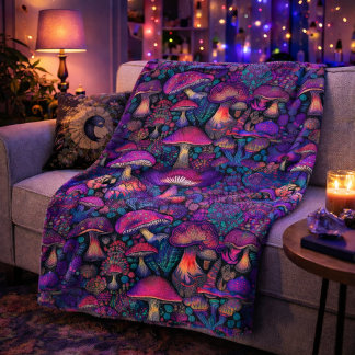 Trippy Psychedelic Mushroom Pattern Sherpa Blanket
