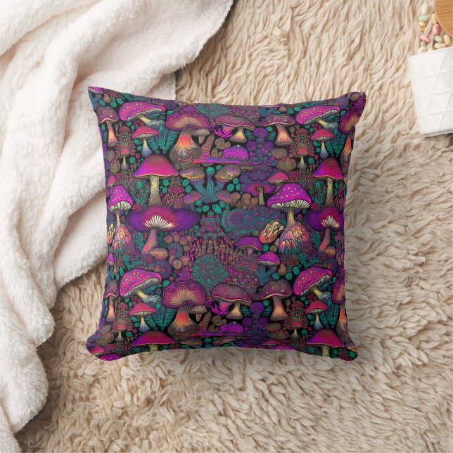 Trippy Psychedelic Mushroom Pattern  Throw Pillow (Blanket)