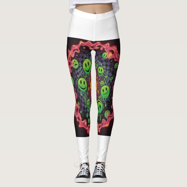  Trippy Psychedelic Smiley Leggings 😊🌀 (Front)