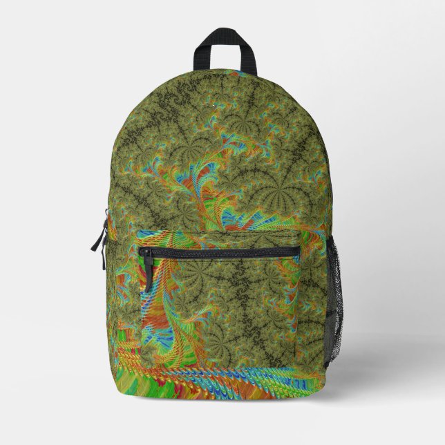 Trippy Psychedelic Spiral Fractal Art Printed Backpack (Front)