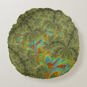 Trippy Psychedelic Spiral Fractal Art Round Pillow