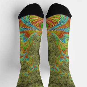 Trippy Psychedelic Spiral Fractal Art Socks