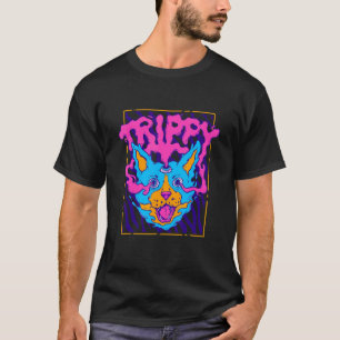 Trippy Psychedelic Weird Cat Hippie Rave Weirdcore T-Shirt