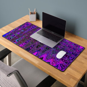 Trippy Purple and Black Retro Atomic Waves Desk Mat