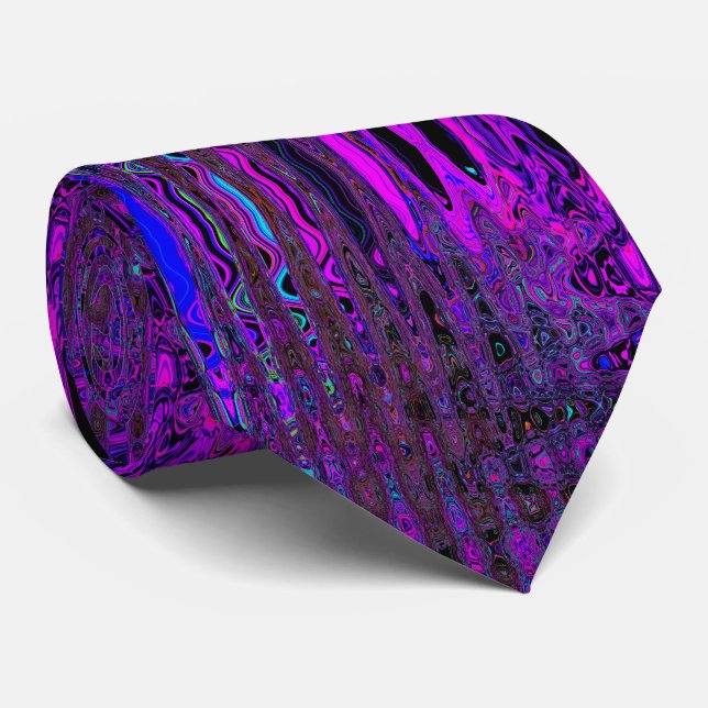 Trippy Purple and Black Retro Atomic Waves Tie (Rolled)