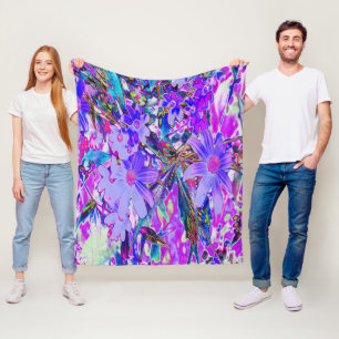 Trippy Purple and Magenta Colourful Wildflowers Fleece Blanket