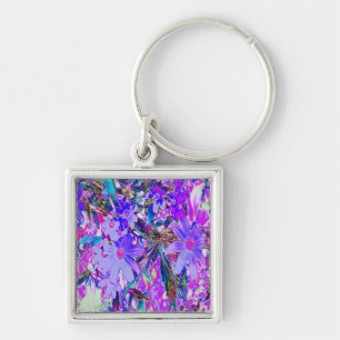 Trippy Purple and Magenta Colourful Wildflowers Keychain