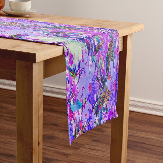Trippy Purple and Magenta Colourful Wildflowers Short Table Runner (In Situ)
