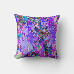 Trippy Purple and Magenta Colourful Wildflowers Throw Pillow