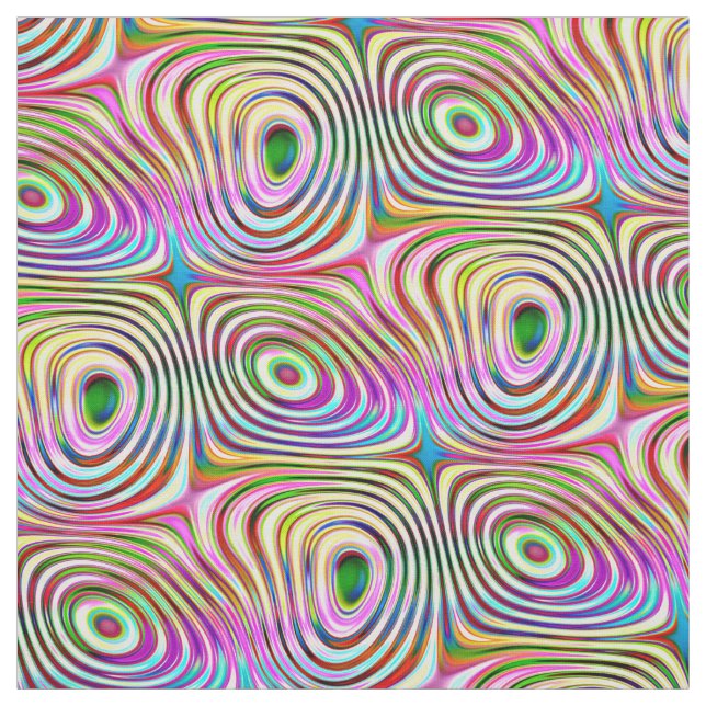 Trippy Rainbow Colours Round Squares Pattern Fabric (Swatch)