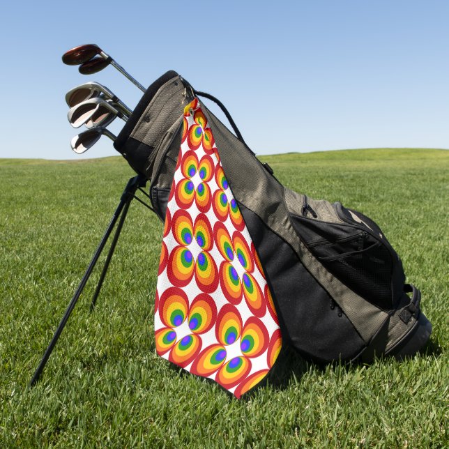 Trippy Rainbow Flowers Golf Towel (Green)