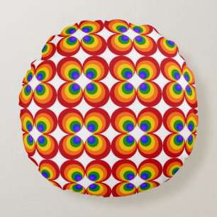 Trippy Rainbow Flowers Round Pillow