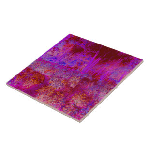 Trippy Red and Magenta Impressionistic Landscape Tile