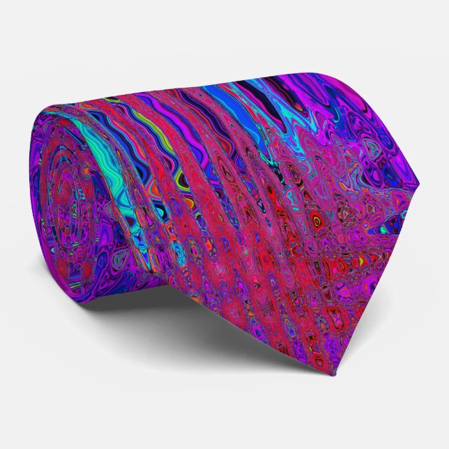 Trippy Red and Purple Abstract Retro Atomic Waves Tie (Rolled)
