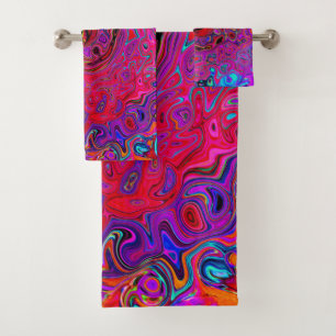 Trippy Red and Purple Abstract Retro Liquid Swirl Bath Towel Set