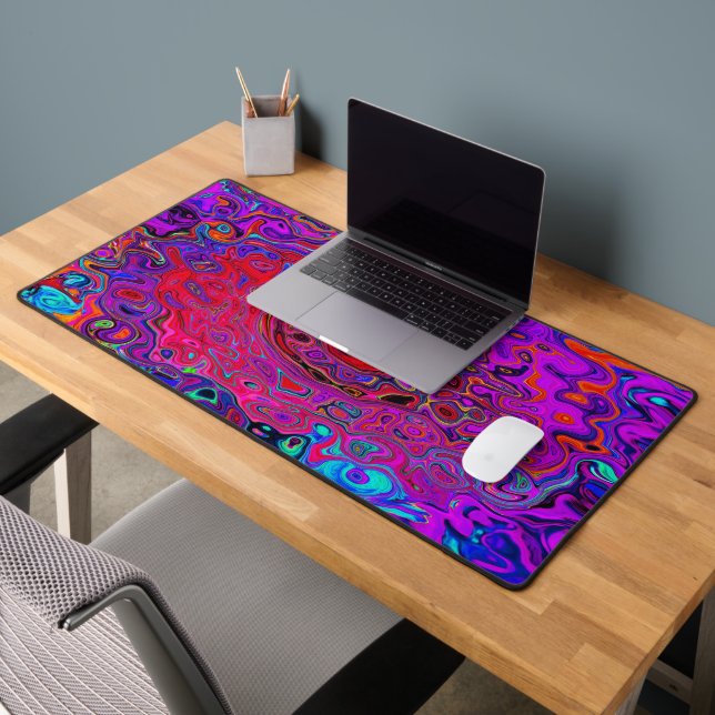 Trippy Red and Purple Abstract Retro Liquid Swirl Desk Mat (Office 2)